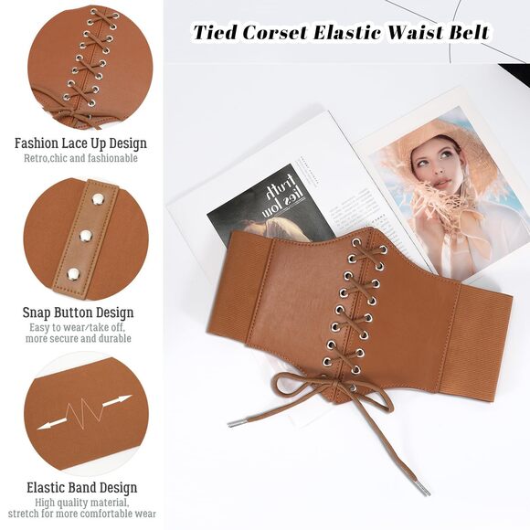 Women’s Elastic Costume Waist Belt Lace-up Tied Waspie Halloween Corset 4758